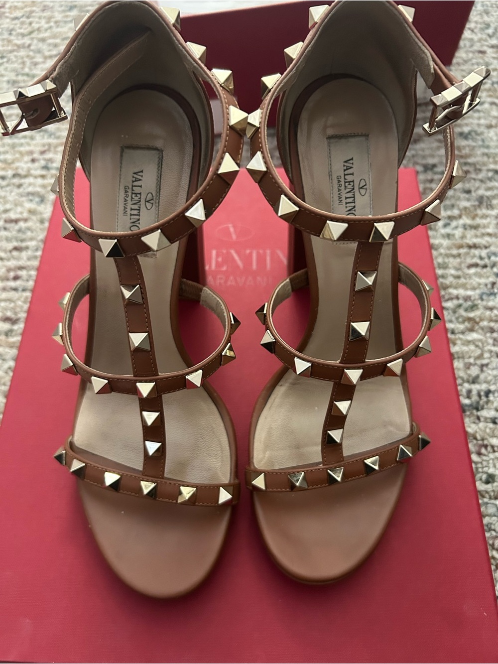 Valentino Brown Leather High Block Heel Sandals - Picture 10 of 12